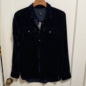 J. Crew Velvet Button-Down Shirt in Navy